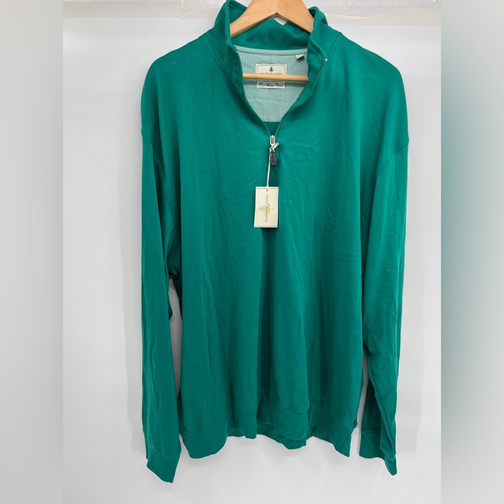 Southern Pines Mens XXL Green Cotton Quarter Zip Pullover Soft Comfy Long Sleeve